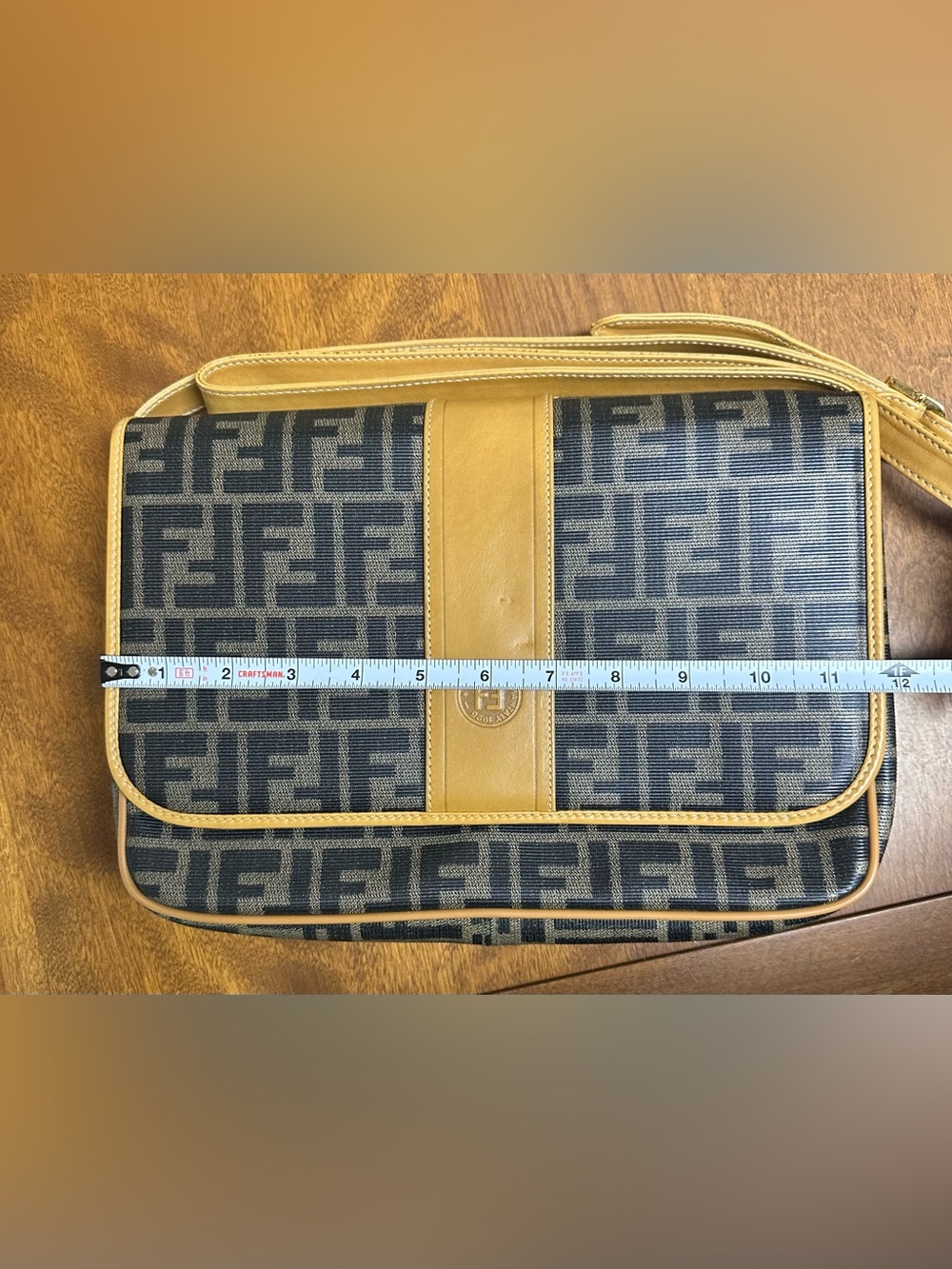 Vintage Fendi Leather Zucca Canvas Crossbody Bag W/ Dust Bag - Picture 14 of 16